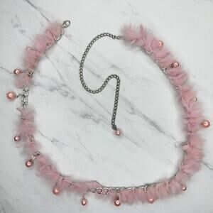 Beaded Fur Woven Silver Tone Chain Link Belt OS Y2K Festival